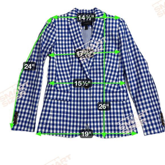 J Crew 100% Linen Campbell Blazer Jacket Navy Blue White Gingham Check Size 0 - Picture 7 of 14